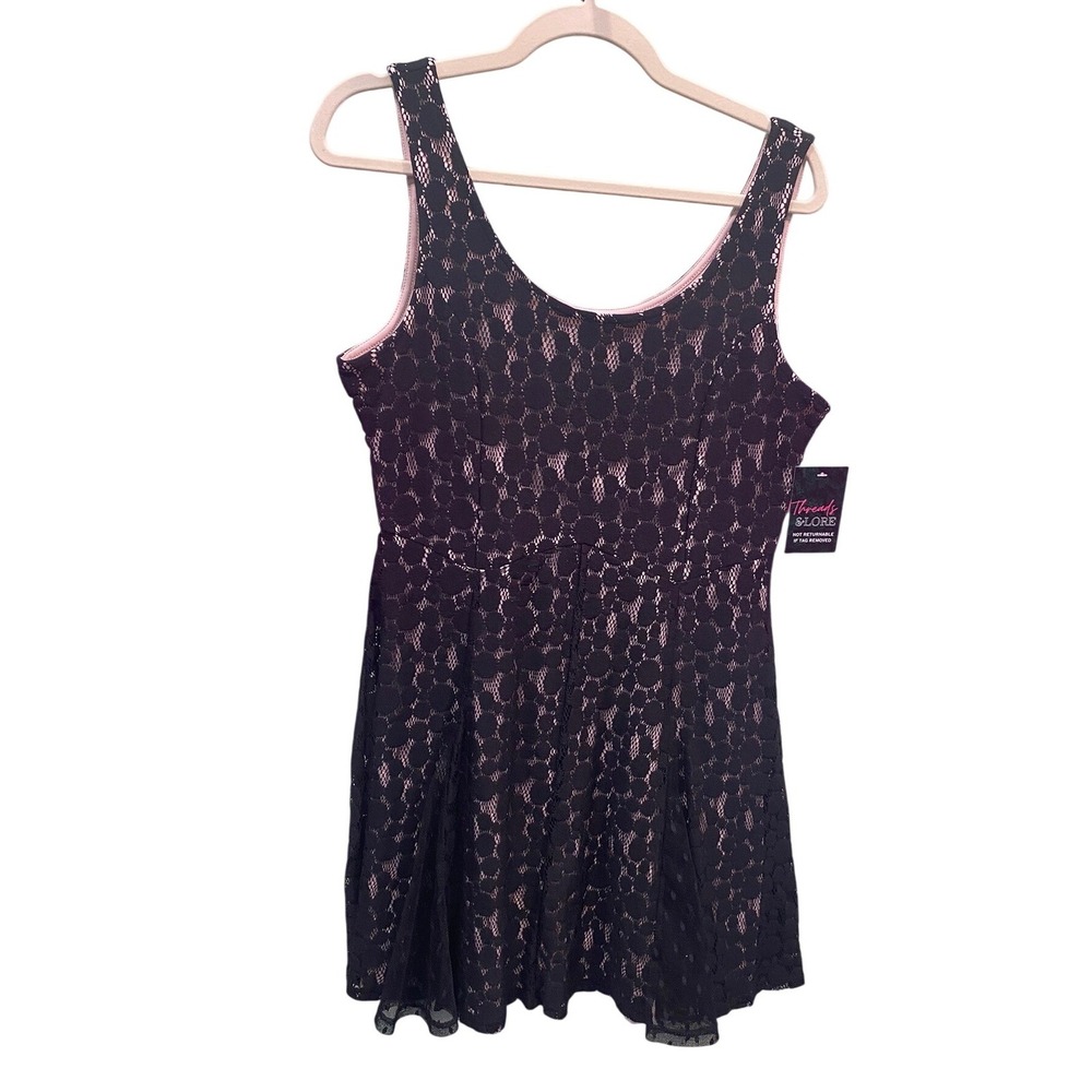 Disney Minnie Rocks the Dots Black Lace Pink Skater Dress XL parks Sleeveless